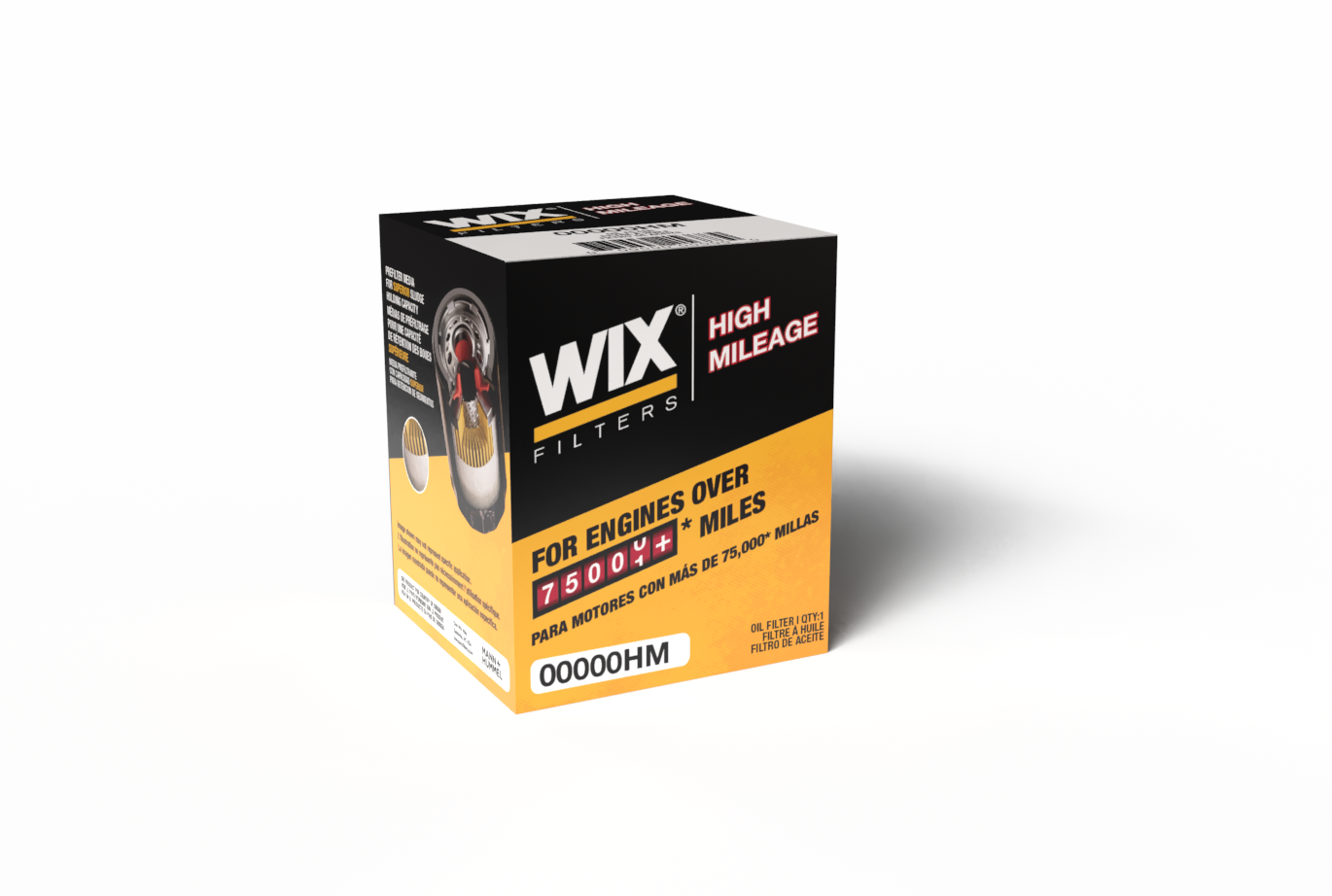 WIX High Mileage oil filter packaging 3D rendering